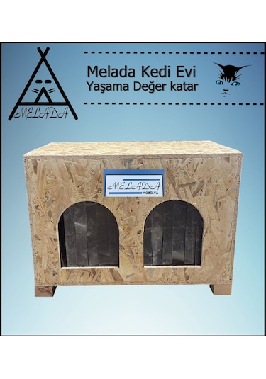 Melada Kedi Evi Dış Ortam Uygun Ahşap Kedi Evi Double Osb 61x41x36 Cm