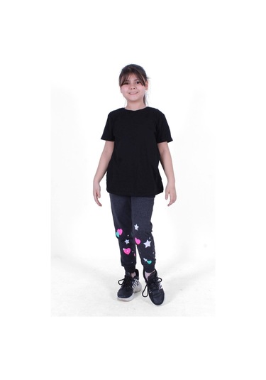 Fyk Kids Baskılı, Kalp Desen Detaylı Kız Çocuk Eşofman Altı Antrasit