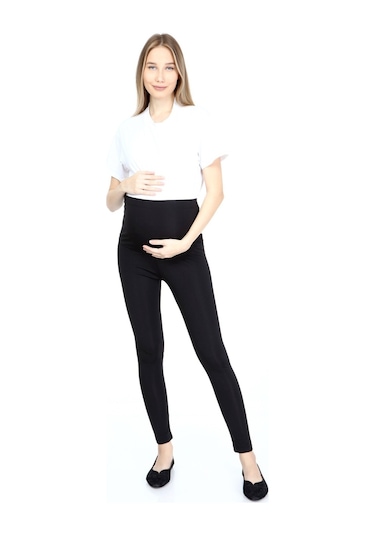 Luvmabelly Myrb8060 Termal İçi Şardonlu Sıcak Tutan Beli Ayarlanabilir Hamile Tayt-siyah