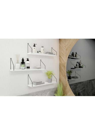 Roomiehome Duvar Rafı Kitaplık Mutfak Banyo Yaşam Alanı 3 Lü Set 15X55 Cm