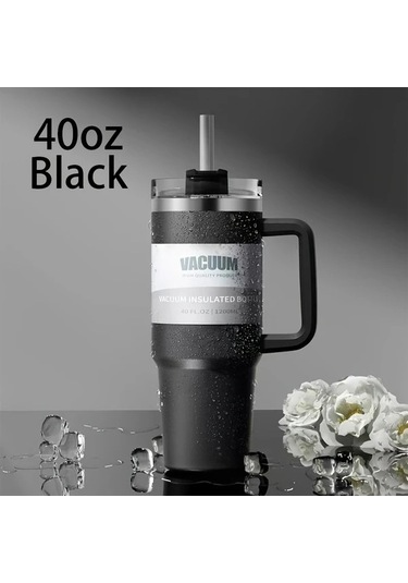 Trendooze 40 Oz Paslanmaz Çelik Gri Sızdırmaz Termos Matara Kapaklı Pipetli Gaojunshop01 Gri