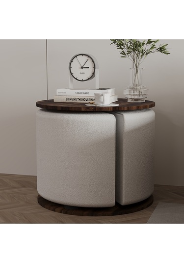 Vexana Puflu Yan Sehpa Saklanabilir Puflu Servis Sehpası Ceviz