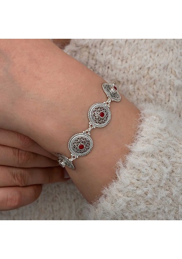 Artsmagazinmücevher Gümüş Telkari Yakut Taşlı Kadın Bileklik