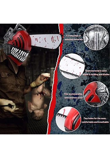 Anime Testere Adam Cosplay Korku Lateks Maske Cadılar Bayramı Kanlı Pochita Denji Korkunç Kask Başlık Maskeli Balo Parti Kostüm Aksesuarları