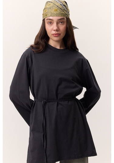 Bağlama Detaylı Oversıze Tshırt Antrasit Antrasit