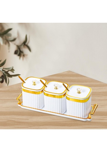 Homyl Kapaklı Ve Kaşıklı Baharat Kavanozu Tuz Şeker Beyaz