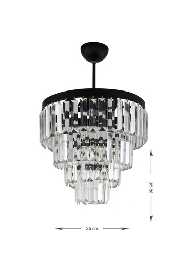 Linsa 35 Cm'lik Kristal Cam Taşlı Lüks Avize - Mat Siyah Siyah