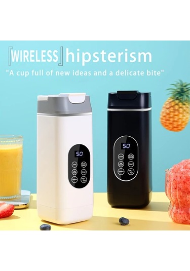 Elmpaly Beyaz Mini Usb Şarjlı Blender: 1500mah Pil, 4 Hız, Dijital Ekran, Otomatik Temizleme