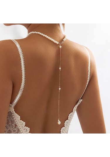Basit Geometrik Boncuklu Vücut Zinciri Mizaç Taklit İnci Püskül Pastoral Tarzı Sırt Zinciri Kadın Takısı Diğer