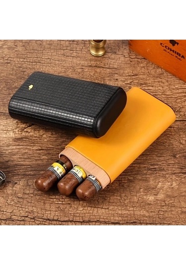 Besthome1 Sarı Siyah Seyahat Sigara Kutusu, Erkekler İçin Dayanıklı Üç Parmak Sigara Tutucu, Hediye