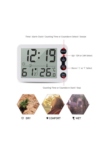 Yifomall Ts-9606 Ev Ofis İçin Dijital Termo-higrometre: Lcd Ekranlı Saat, Geri Sayım, Nem Sicaklık Ölçer, Sıcaklık Birimi Değiştirilebilir Pil Yok