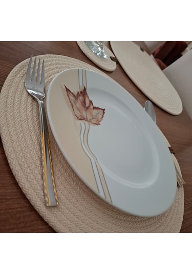 Açık Krem 6 Kişilik 13 Parça Amerikan Servis, Hasır Supla Takımı, Açık Krem