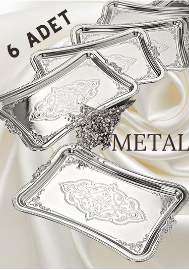 Tek Kişilik Kahve Sunumluk Paslanmaz Metal Damat Ve Söz Tepsisi Kararmaz Kaplama Gümüş 001