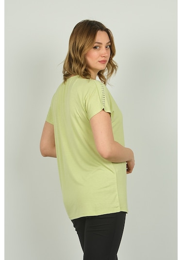 Ella Camelia Kadın Fermuarlı Kısa Kol Bluz 20e038 Limon