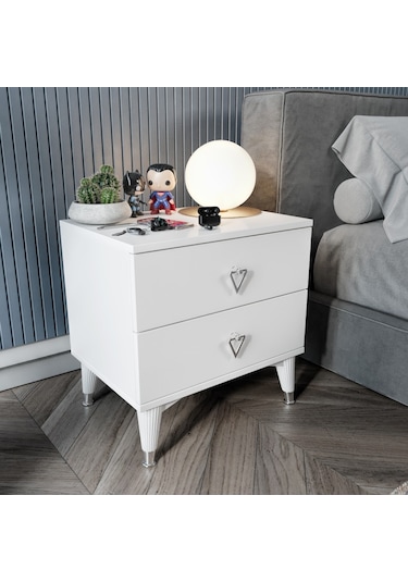 Simple 2 Çekmeceli Komodin Smp5002 Beyaz Gümüş