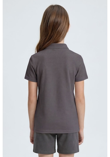 Tommy Life Koyu Gri Polo Yaka Standart Fit Basic Unisex T-shirt - 11330