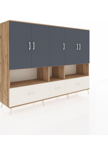 Hyperion Dolap 12 Raflı 3 Çekmeceli 5 Kapaklı 220x44x163 Çam-antr Çam-antrasit/aytaşı