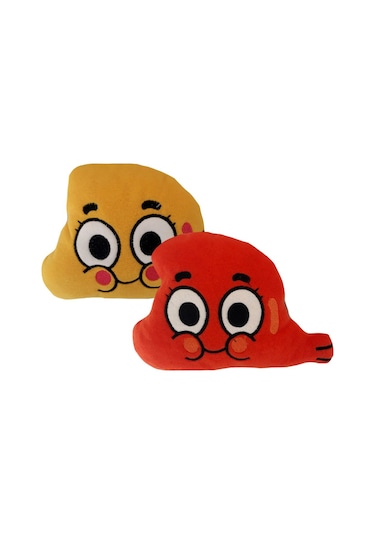 Araç İçi Nakışlı Darwin Pelüş Emoji Yastık Kırmızı - Sarı 17 x 24 CM