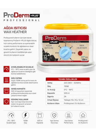 Proderm +plus Ağda Isıtıcısı 500 Ml Profesyonel Wax Heater 100w, Ayarlanabilir Sıcaklık