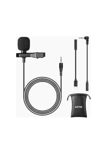 Agptek Lavalier Yaka Mikrofonu Type-c Lightning 3.5 Mm Siyah