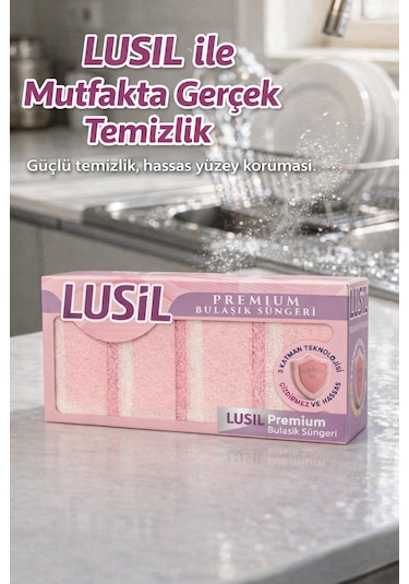 Lusil Premium Çok Amaçlı Çizdirmez Bulaşık Süngeri 4 Lü