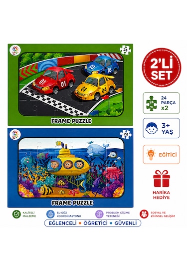 2 Li Set 24 Parça Frame Puzzle Eğitici Çocuk Yapboz Oyuncak Seti