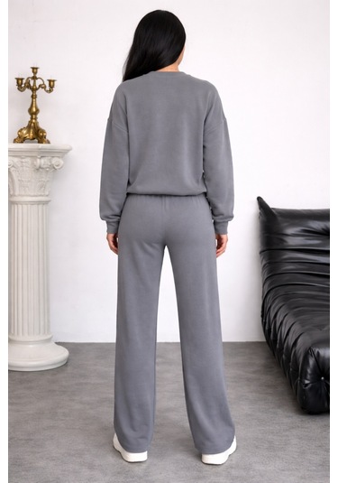 Balenbi Oversize Bisiklet Yaka Basic Modal Kadın Takım 1206 - Form Serisi Gri