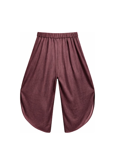 Mixray 4897 Kadın Yırtmaçlı Pileli Asimetrik Dökümlü Pantolon Bordo