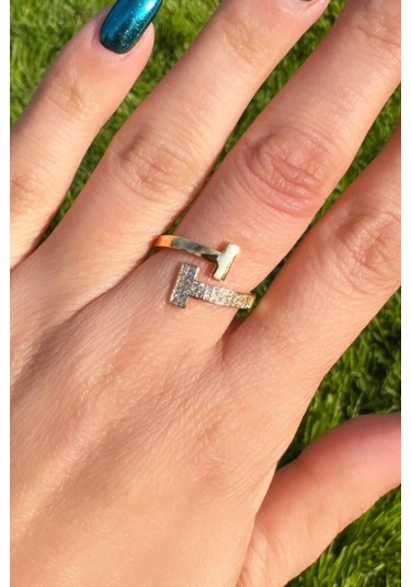 Zirkon Taşlı Çapraz Gold Marka Yüzük Gold