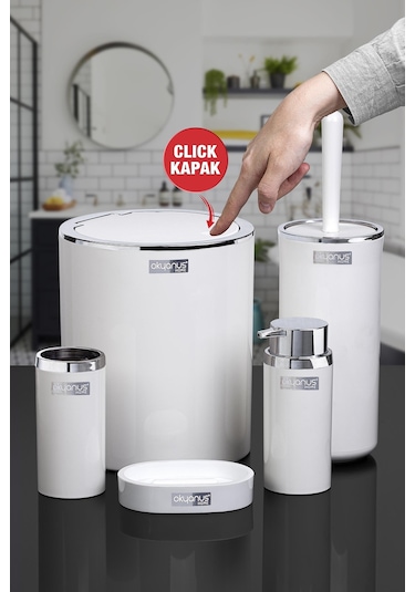 Okyanus Home Beyaz Yuvarlak Krom 5'Li Banyo Seti