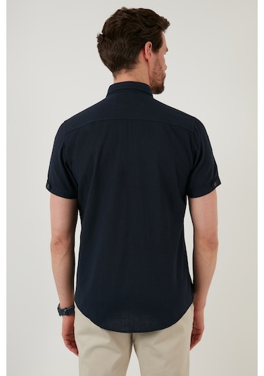 Buratti Düğmeli Yaka Pamuklu Slim Fit Cepli Erkek Gömlek Cf21S111153 Lacivert