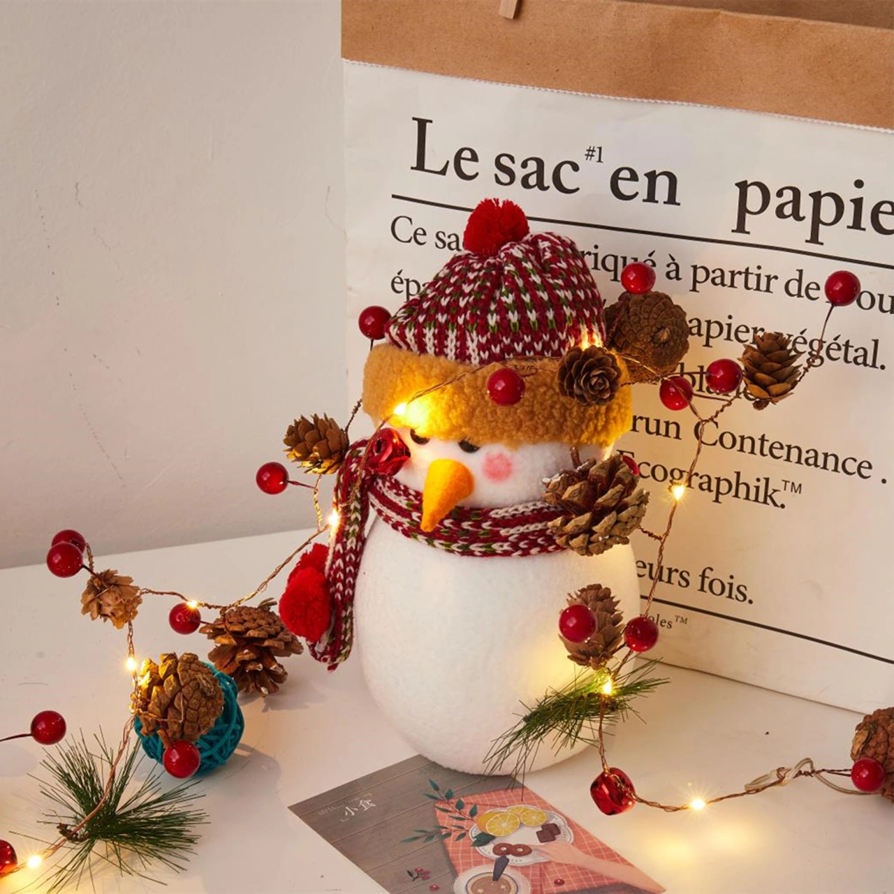 Kangvka Pinecone Kırmızı Meyve Dekoratif Led Bakır Tel Lambası - Pilli, Kreatif Ev Dekoru Işıklı Zincir Diğer