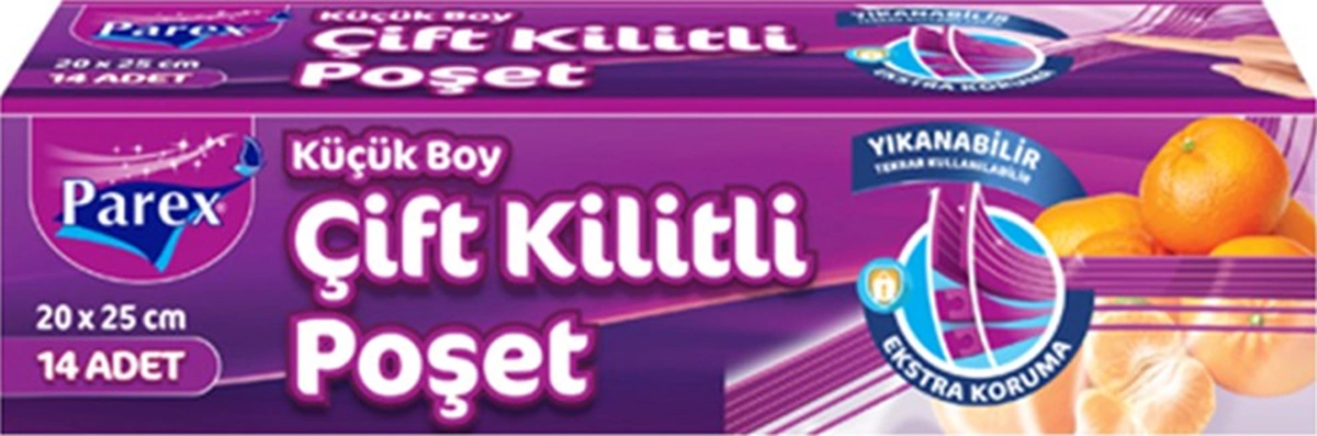 Çift Kilitli Buzdolabı Poşeti Küçük Boy 12 Adet 20 X 25 Cm
