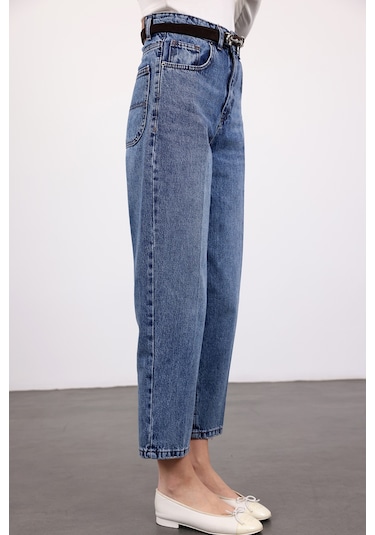 5in1Canpolat Mavi Yüksek Bel Baggy Jean 3004 Mavi