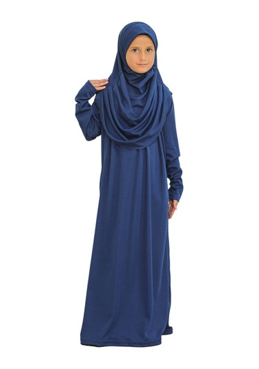 İki Parça Çocuk Elbisesi Seti Eşarp İle Takım Lacivert