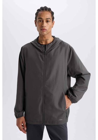 DeFactoFit Su İtici Regular Fit Kapüşonlu File Astarlı Fermuarlı Dokuma Mevsimlik Baharlık Mont D6180AX25SPAR216