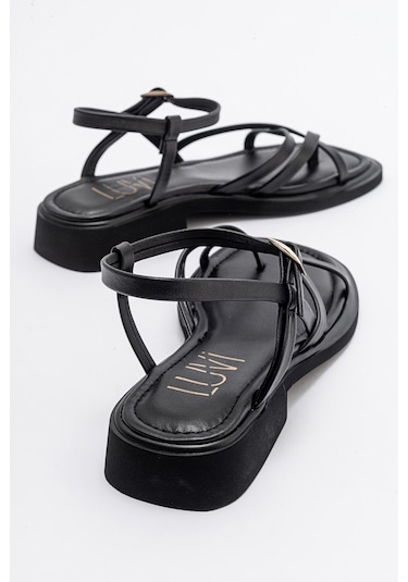 Luvishoes Antas Siyah Hakiki Deri Kadın Sandalet Siyah