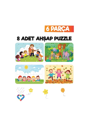 Ahşap Çocuk Puzzle 6 Parça 8 Adet-2