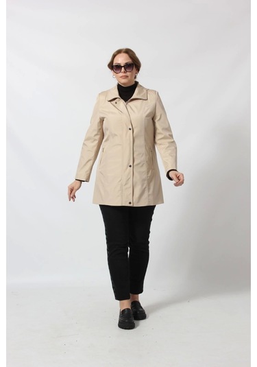 1616 Fermuarlı Cep Detaylı Kapuşonlu Bondit Ceket Açık Kapiçino Cappuccino