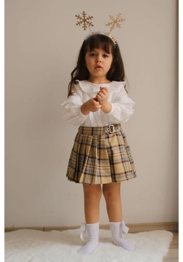 Ekose Şort Etek Bluz Kız Tarz Takım 001