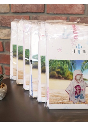Airycot Denizkızı Desenli Çocuk Panço Havlu Beyaz
