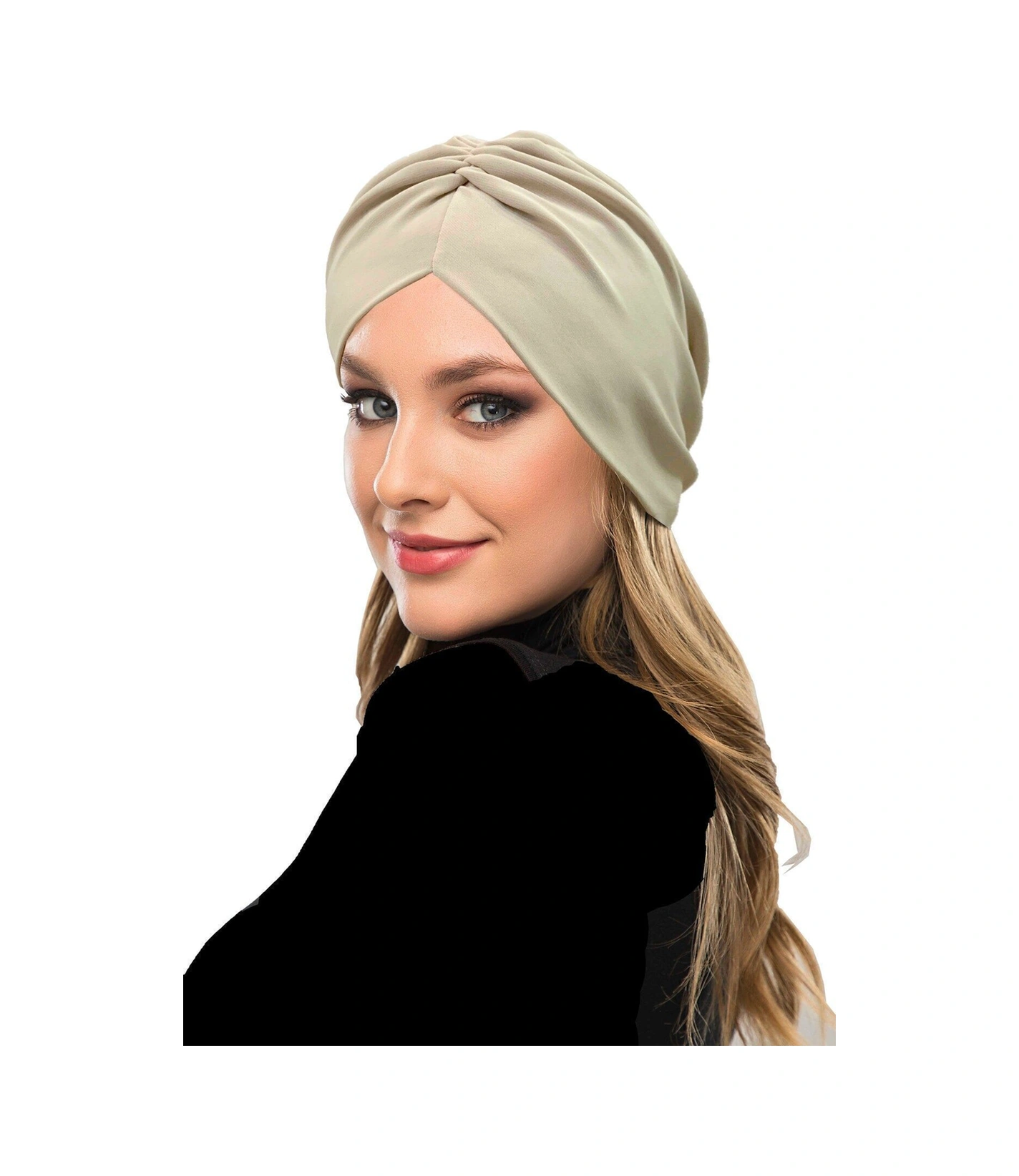 Büzme Çift Taraflı Bej Hazır Türban Tesettür Havuz Bonesi Bej