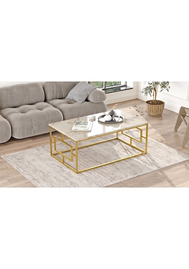 Robin Home Atlantis Gold Metal Orta Sehpa Mermer Desen