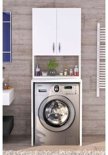 Üst Dolaplı Çok Amaçlı Çamaşır Makinesi Dolabı Beyaz