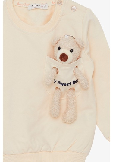 Breeze Kız Çocuk Sweatshirt Ayıcık Aksesuarlı 1.5-5 Yaş, Krem (556838369) Çok Renkli