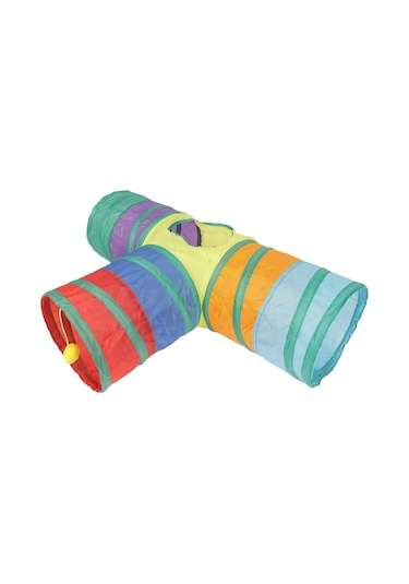 Herniks Üç Yollu T Şeklinde Katlanabilir Gökkuşağı Kedi Tüneli 82 CM