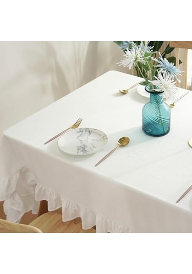 Vintage Keten Fırfırlı Masa Örtüsü Dayanıklı Pamuk Keten - 16 En