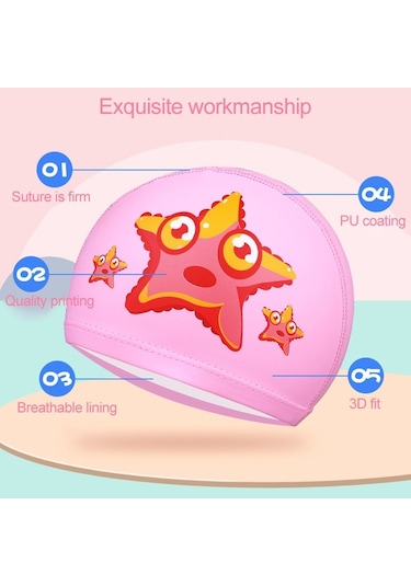 Çocuk Karikatür Hippo Desen Pu Kaplamalı Su Geçirmez Yüzme Şapkası, Desen Rastgele Teslimat Turuncu