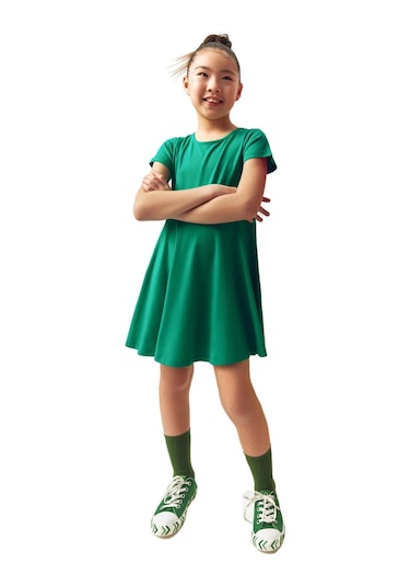 Lovetti Sütlü Kahve Kız Çocuk Düz Basic Kısa Kol Elbise 9560K018 Sütlü Kahve