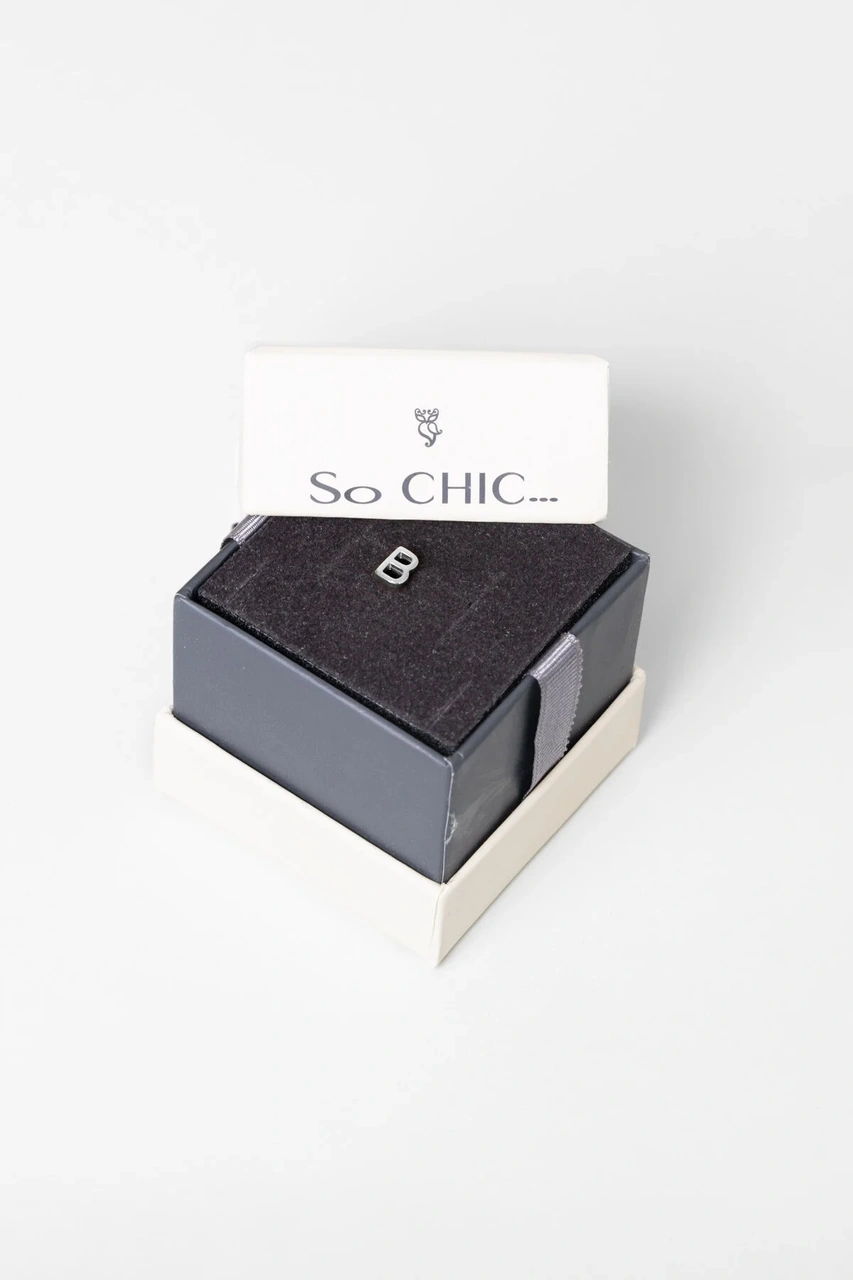 B Harfi 18 Ayar Beyaz Altın Kaplama Gümüş Tek Küpe Beyaz